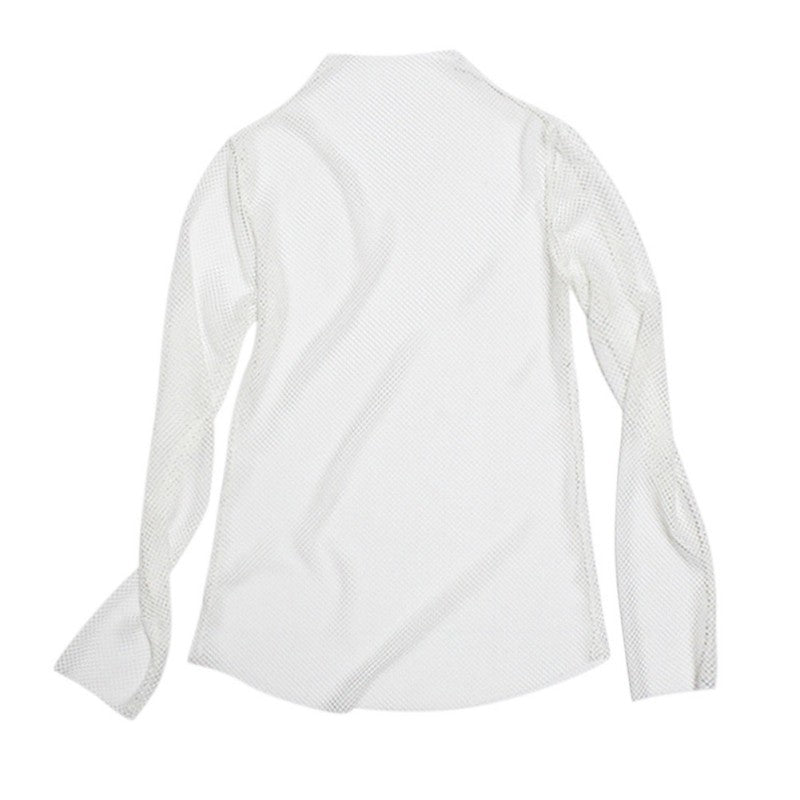 Stand Collar Long Sleeve Mesh Sheer Shirt