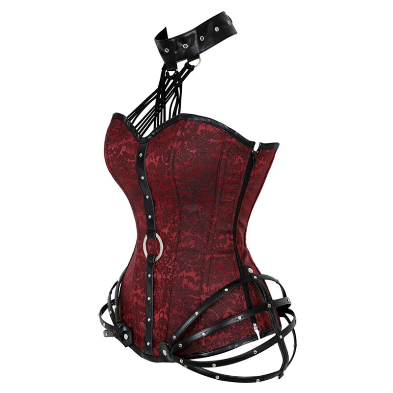 Steel Boned Corset, Gothic Steampunk, Faux Leather Details, Bustier Shapewear Waist