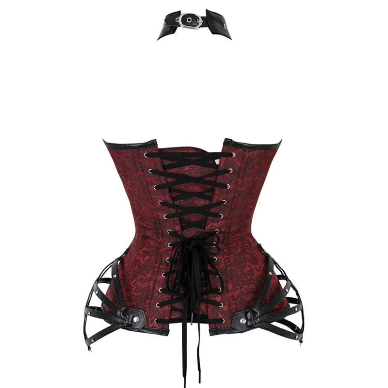 Steel Boned Corset, Gothic Steampunk, Faux Leather Details, Bustier Shapewear Waist