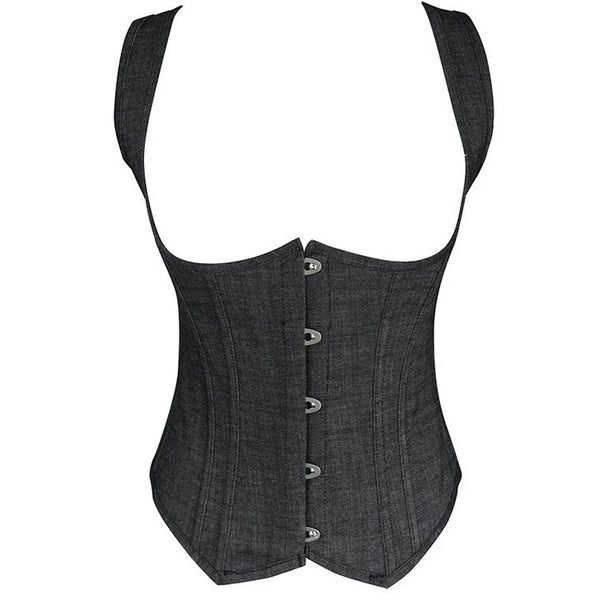 Steel Boned Corset, Gothic Steampunk, Faux Leather Details, Bustier Shapewear Waist