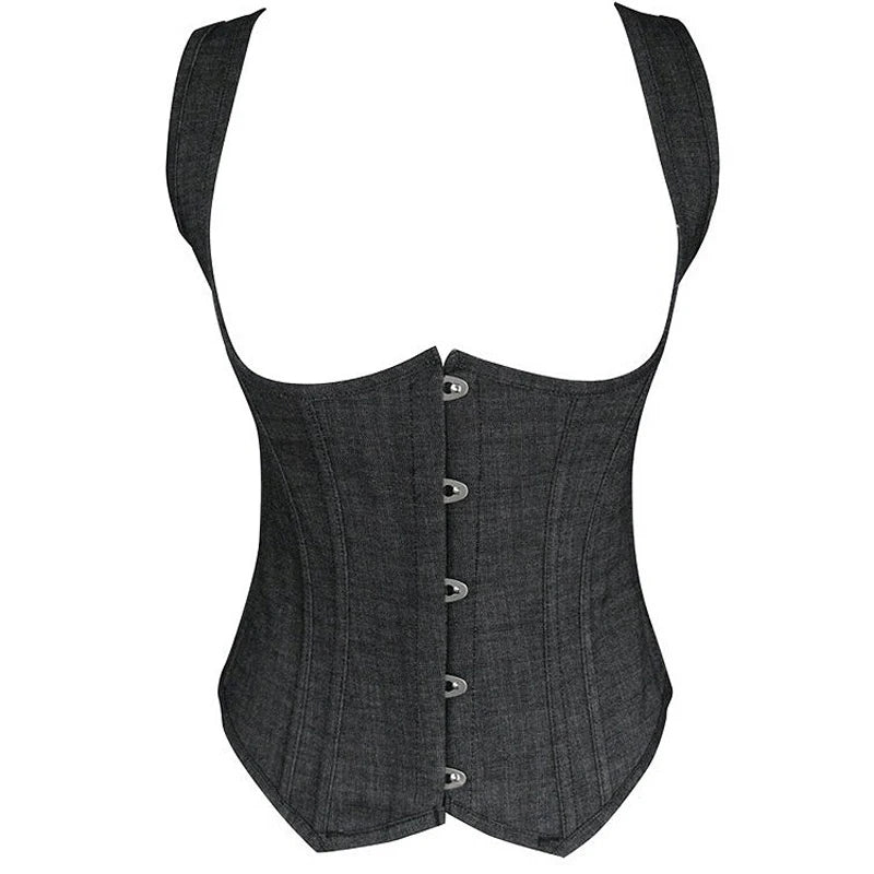 Steel Boned Corset, Gothic Steampunk, Faux Leather Details, Bustier Shapewear Waist