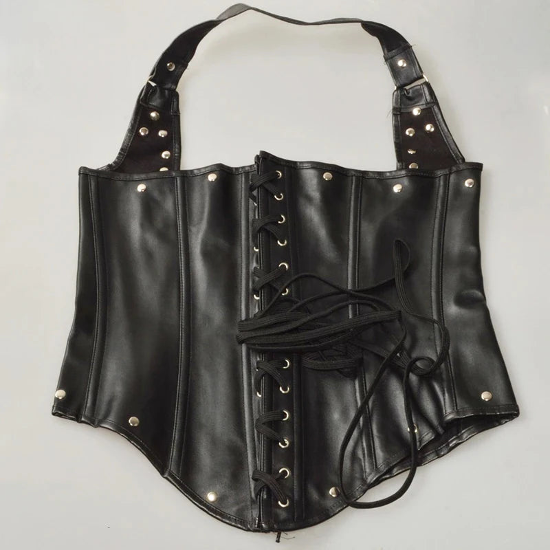 Steampunk Steel Boned Corset Top for Women Victorian Overbust Leather Waist Trainer, Gothic Lace-Up Bustier Cosplay Body Shaper