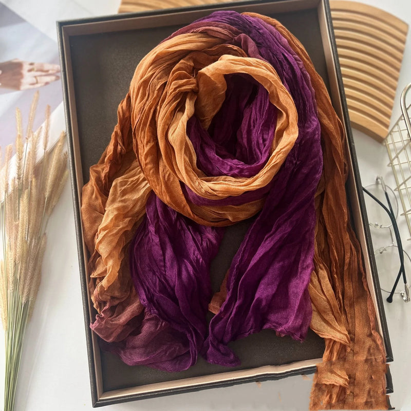 New Scarf Cotton Hemp Gradient Blue Autumn/Winter Retro Versatile Printed Women's Long Fold Shawl Elegant and Fashionable