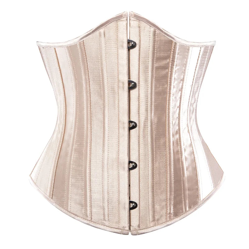 Sapubonva Underbust Corset 26 Spiral Steel Boned Body Shaper Woman Sexy Waist Control Black Satin Plus Size Corselet Top