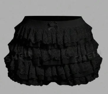 Women's Sweet Bow Lace Ruffles Shorts  Aesthetic 2000s Elastic Waist Short Pants Summer Shorts