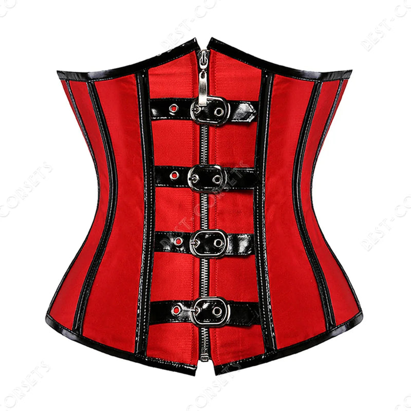 Brown Corset Women Steampunk Faux Leather Underbust Corset Steel Boned Bustier Gothic Chain Couture Corset Underbust