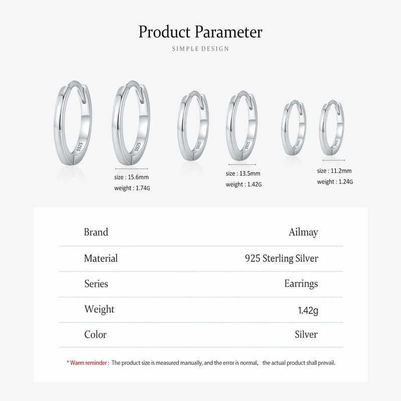 Ailmay 925 Sterling Silver Minimalist Classic Hoop Earrings, Cartilage Piercing Earrings For Women Everyday Wear And As Gifts