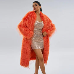 Tassel Wool Coat Extended Solid Color Imitation Fur Coat Autumn and Winter New Wool Coat for Women