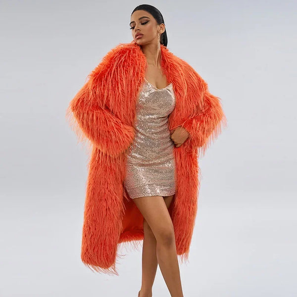 Tassel Wool Coat Extended Solid Color Imitation Fur Coat Autumn and Winter New Wool Coat for Women