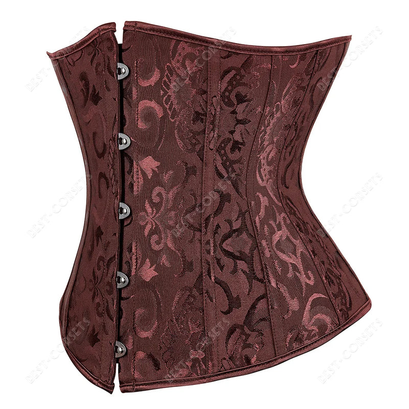 Brown Corset Women Steampunk Faux Leather Underbust Corset Steel Boned Bustier Gothic Chain Couture Corset Underbust