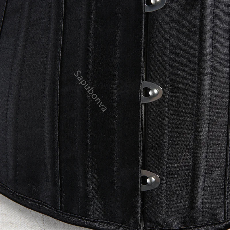 Sapubonva Underbust Corset 26 Spiral Steel Boned Body Shaper Woman Sexy Waist Control Black Satin Plus Size Corselet Top