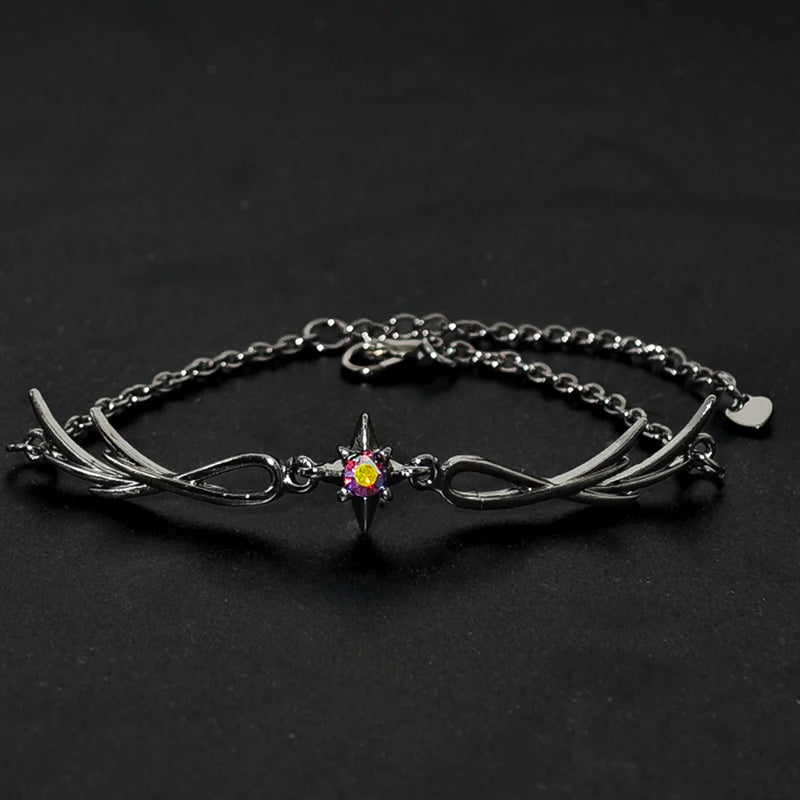 A punk style twilight black feather diamond alloy bracelet for women, an exquisite gift for women