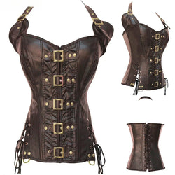 Steampunk Steel Boned Corset Top for Women Victorian Overbust Leather Waist Trainer, Gothic Lace-Up Bustier Cosplay Body Shaper