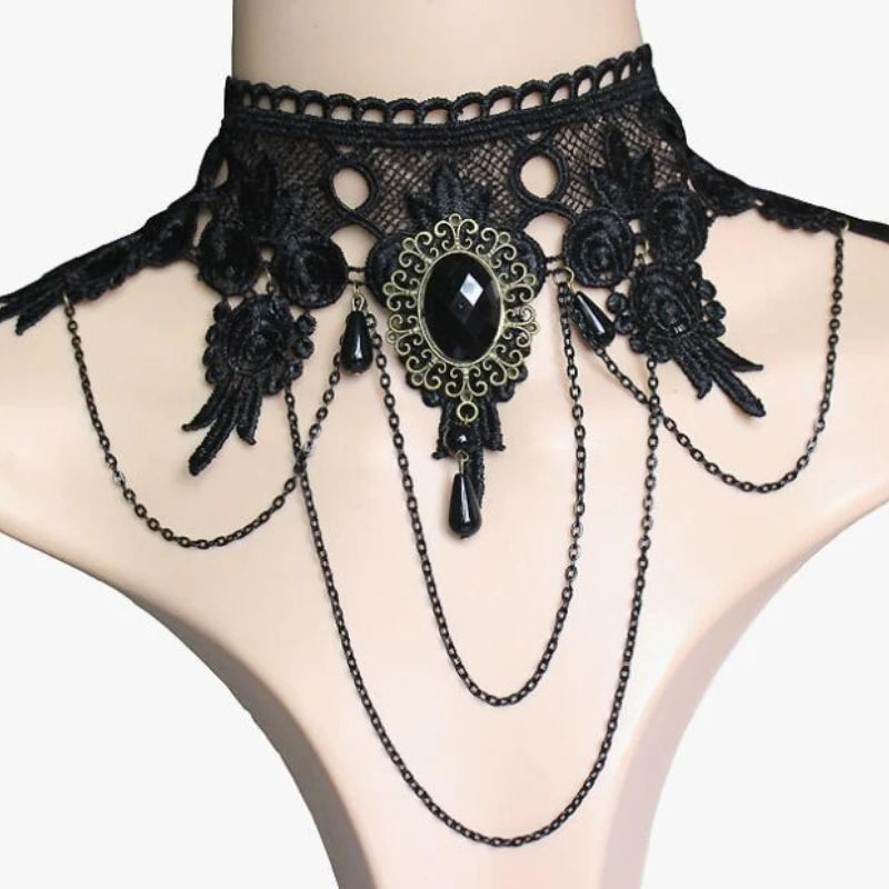 4pcs/set Gothic Dark Style Black Color Teardrop Pendant Lace Bracelet Ring Set Women's Personalized Holiday Punk Jewelry Gift