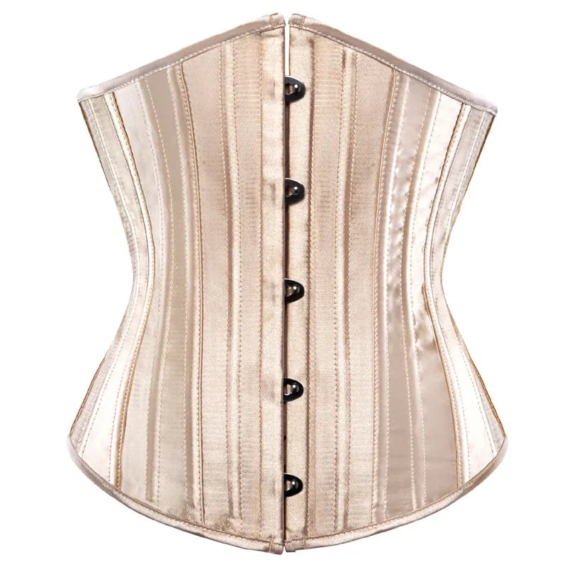 Sapubonva Underbust Corset 26 Spiral Steel Boned Body Shaper Woman Sexy Waist Control Black Satin Plus Size Corselet Top