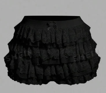 Women's Sweet Bow Lace Ruffles Shorts  Aesthetic 2000s Elastic Waist Short Pants Summer Shorts