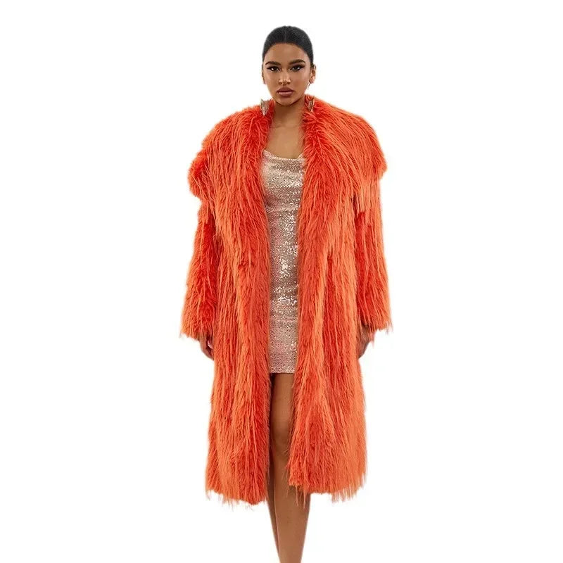 Tassel Wool Coat Extended Solid Color Imitation Fur Coat Autumn and Winter New Wool Coat for Women