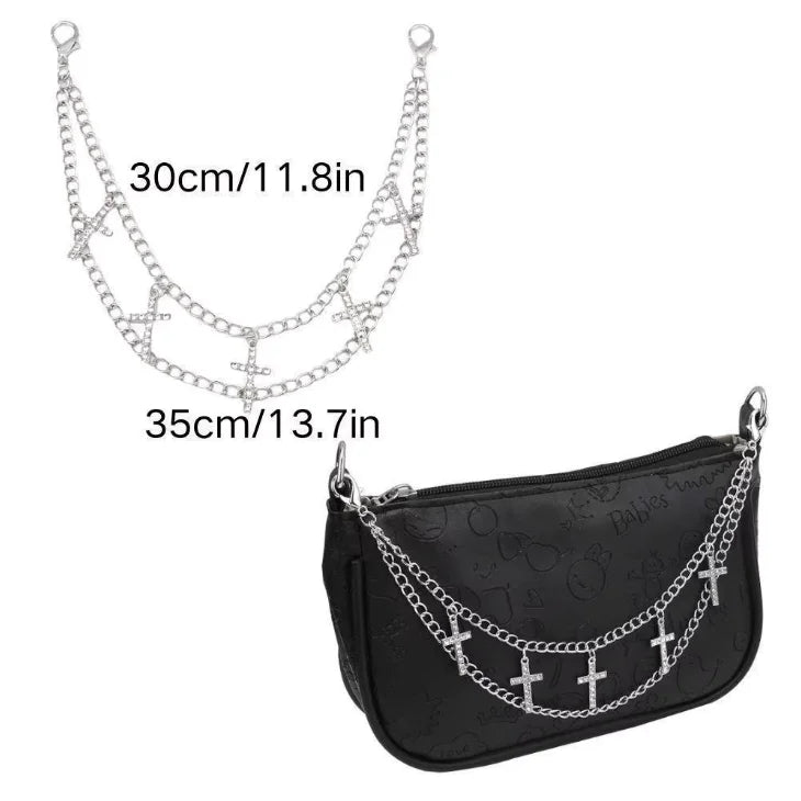 Y2k Metal Pearl Chain Strap For Bags Multi-layer Bag Chain For Handbag DIY Handles Star Pendant Shoulder Bag Chain Accessories