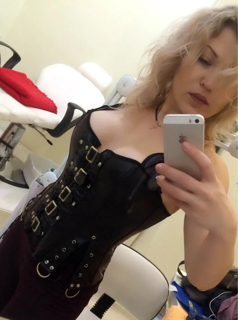 Steampunk Steel Boned Corset Top for Women Victorian Overbust Leather Waist Trainer, Gothic Lace-Up Bustier Cosplay Body Shaper