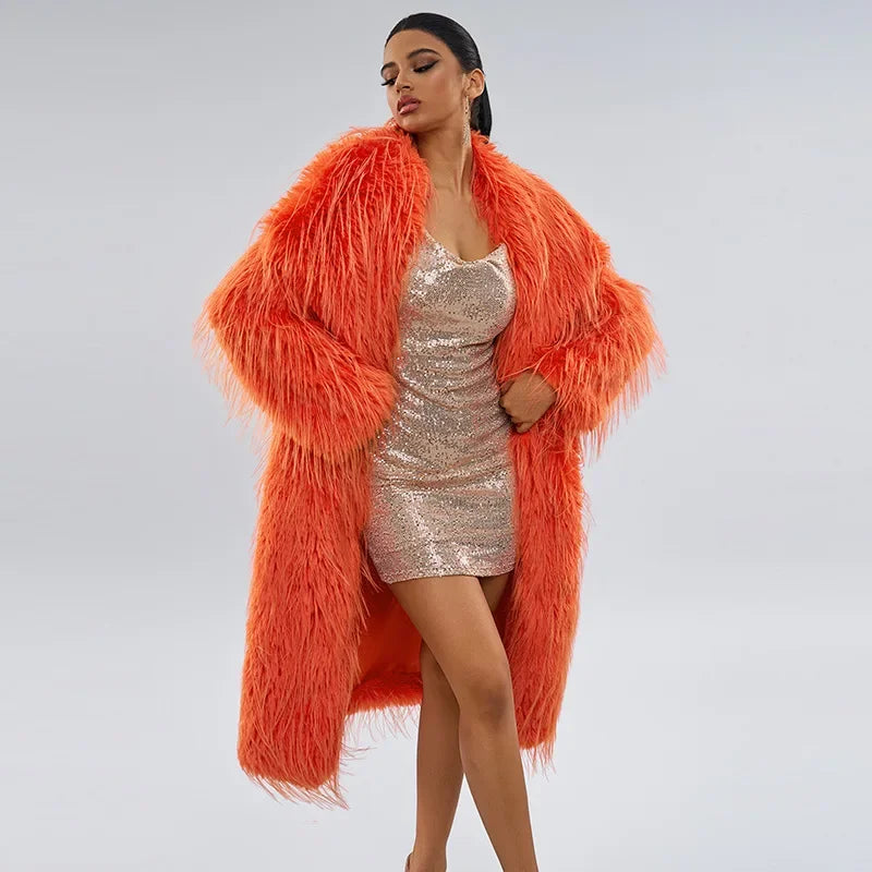 Tassel Wool Coat Extended Solid Color Imitation Fur Coat Autumn and Winter New Wool Coat for Women