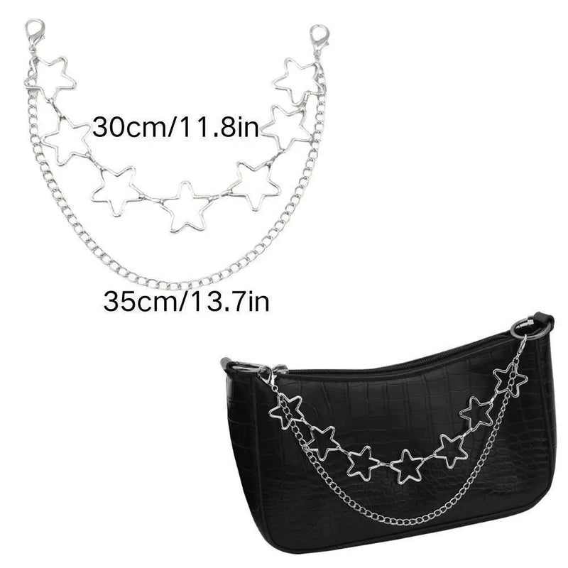 Y2k Metal Pearl Chain Strap For Bags Multi-layer Bag Chain For Handbag DIY Handles Star Pendant Shoulder Bag Chain Accessories