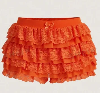 Women's Sweet Bow Lace Ruffles Shorts  Aesthetic 2000s Elastic Waist Short Pants Summer Shorts