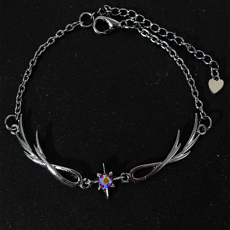 A punk style twilight black feather diamond alloy bracelet for women, an exquisite gift for women