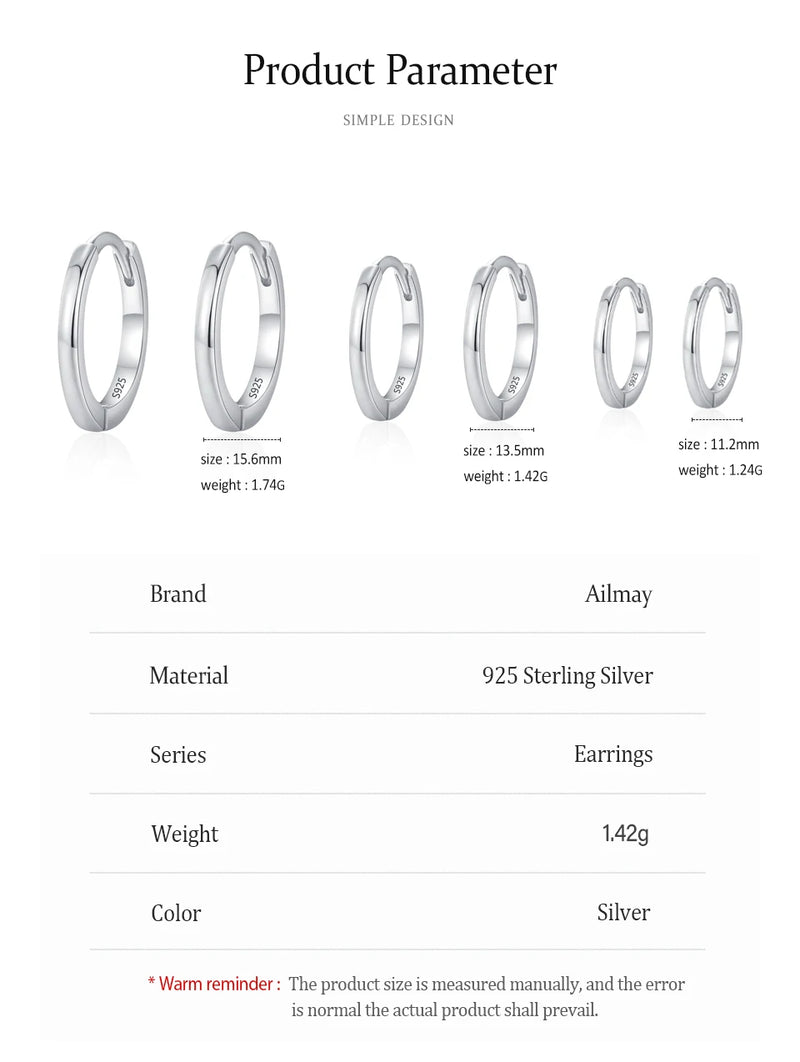 Ailmay 925 Sterling Silver Minimalist Classic Hoop Earrings, Cartilage Piercing Earrings For Women Everyday Wear And As Gifts