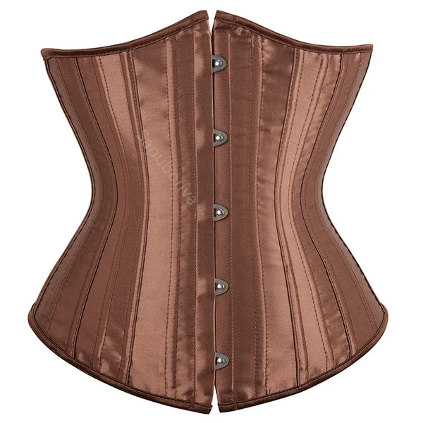 Sapubonva Underbust Corset 26 Spiral Steel Boned Body Shaper Woman Sexy Waist Control Black Satin Plus Size Corselet Top