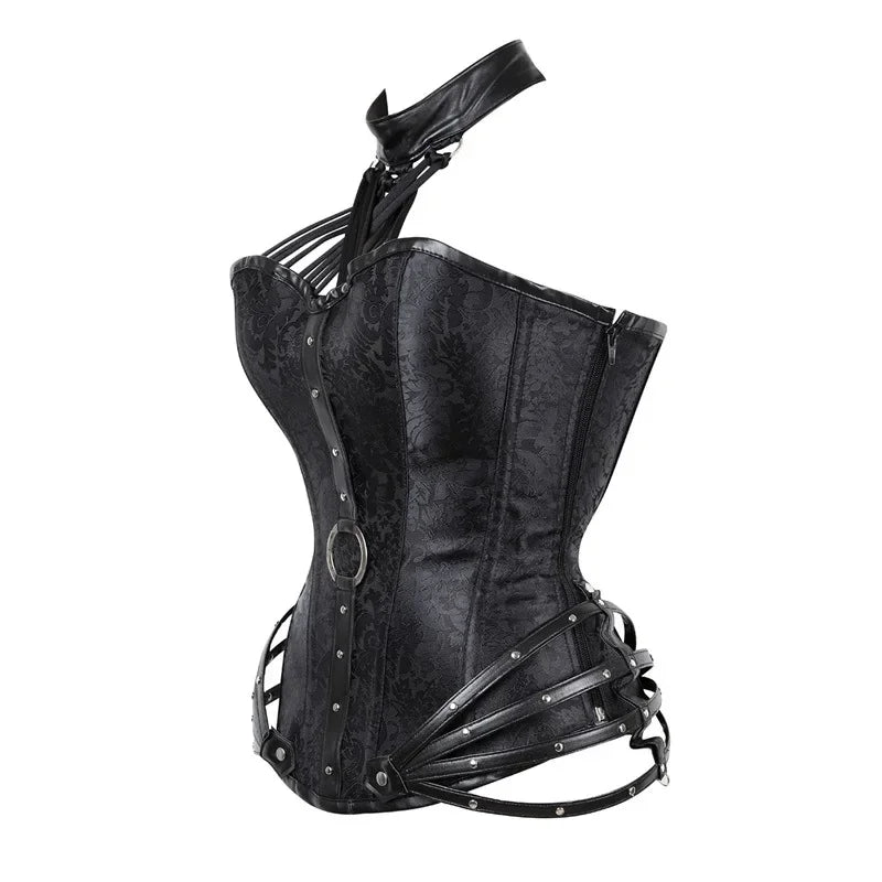 Sexy Women's Red Black Steampunk Corset Gothic Steel Boned Zippered Corset Tube Top Halter Top Pirate Costume Top