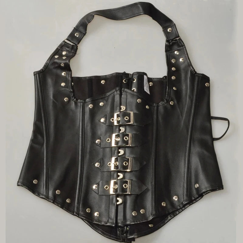 Steampunk Steel Boned Corset Top for Women Victorian Overbust Leather Waist Trainer, Gothic Lace-Up Bustier Cosplay Body Shaper