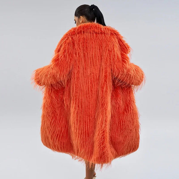 Tassel Wool Coat Extended Solid Color Imitation Fur Coat Autumn and Winter New Wool Coat for Women