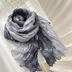 New Scarf Cotton Hemp Gradient Blue Autumn/Winter Retro Versatile Printed Women's Long Fold Shawl Elegant and Fashionable