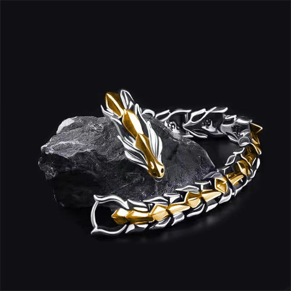 Vintage Gold Color Alloy Bracelet For Men Hip Hop Dragon Pattern Dragon Head Jewelry Bracelet Dragon Head Jewelry