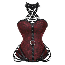 Sexy Women's Red Black Steampunk Corset Gothic Steel Boned Zippered Corset Tube Top Halter Top Pirate Costume Top