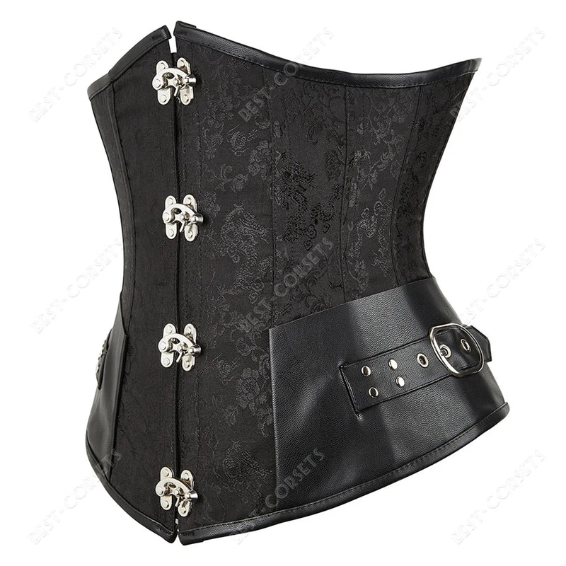 Brown Corset Women Steampunk Faux Leather Underbust Corset Steel Boned Bustier Gothic Chain Couture Corset Underbust