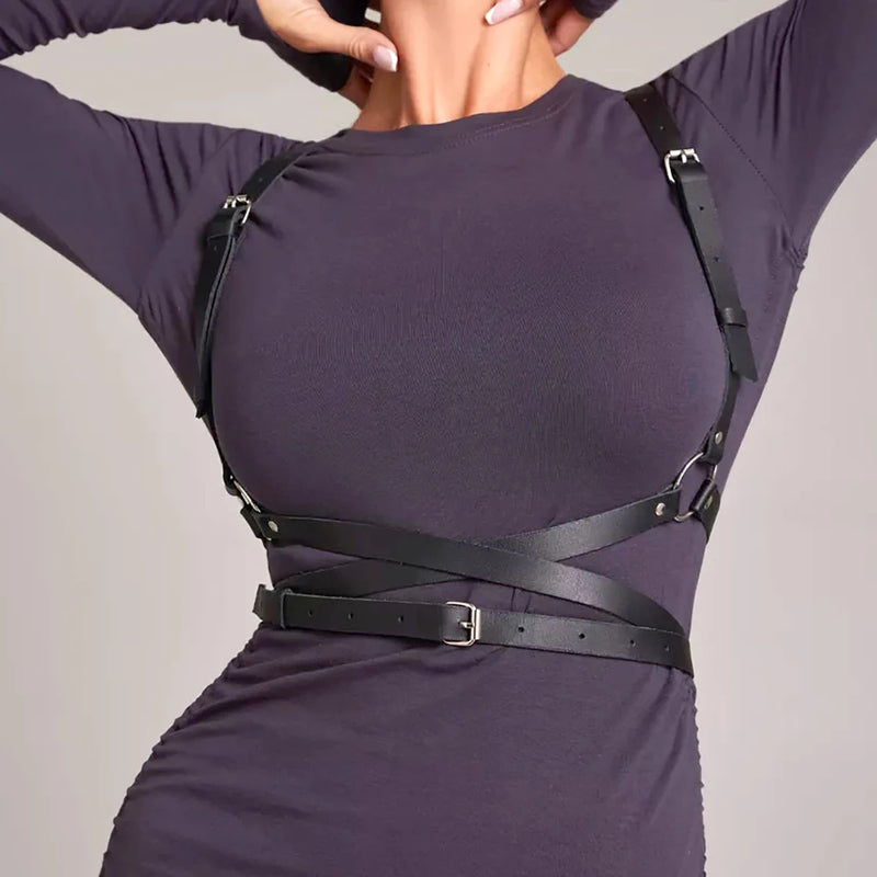Women Fashion Harness Pu Leather Studded Decor Harness Adjustable Harness Belt Gothic Harness Bondage lingerie chest harness