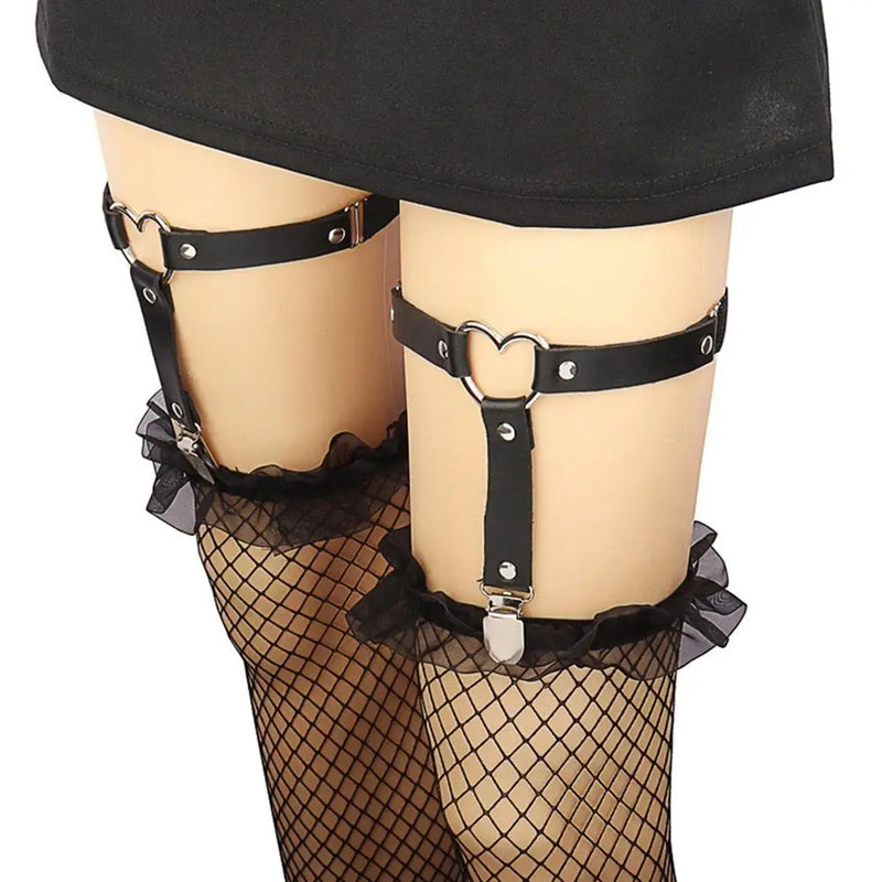Sexy Heart Thigh Chain Garter Belt Pu Leg For Women Harness With Flower Rope Personality Accessories X9r9