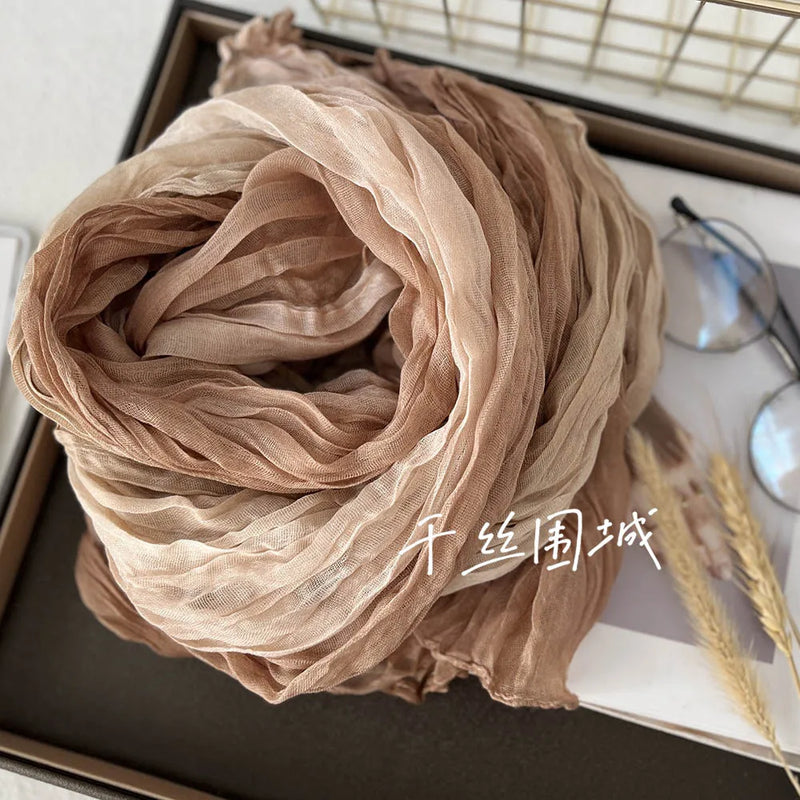New Scarf Cotton Hemp Gradient Blue Autumn/Winter Retro Versatile Printed Women's Long Fold Shawl Elegant and Fashionable