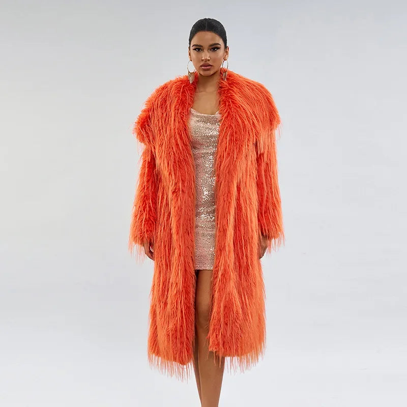 Tassel Wool Coat Extended Solid Color Imitation Fur Coat Autumn and Winter New Wool Coat for Women