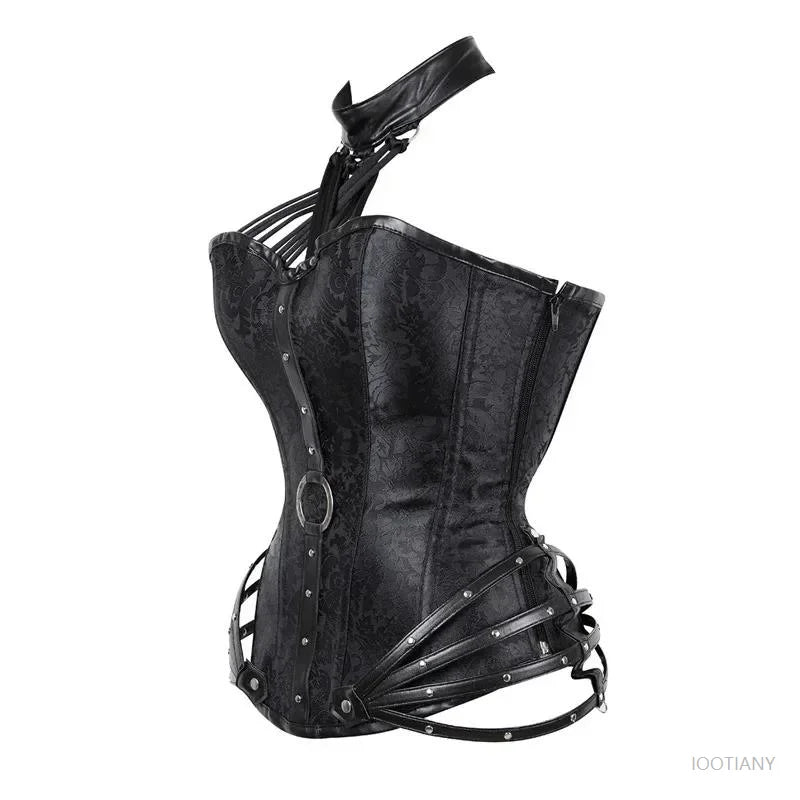 Sexy Women's Red Black Steampunk Corset Gothic Steel Boned Zippered Corset Tube Top Halter Top Pirate Costume Top