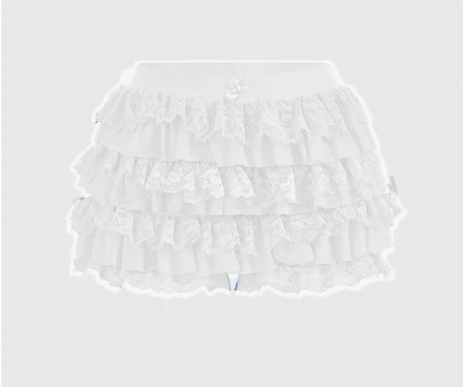 Women's Sweet Bow Lace Ruffles Shorts  Aesthetic 2000s Elastic Waist Short Pants Summer Shorts