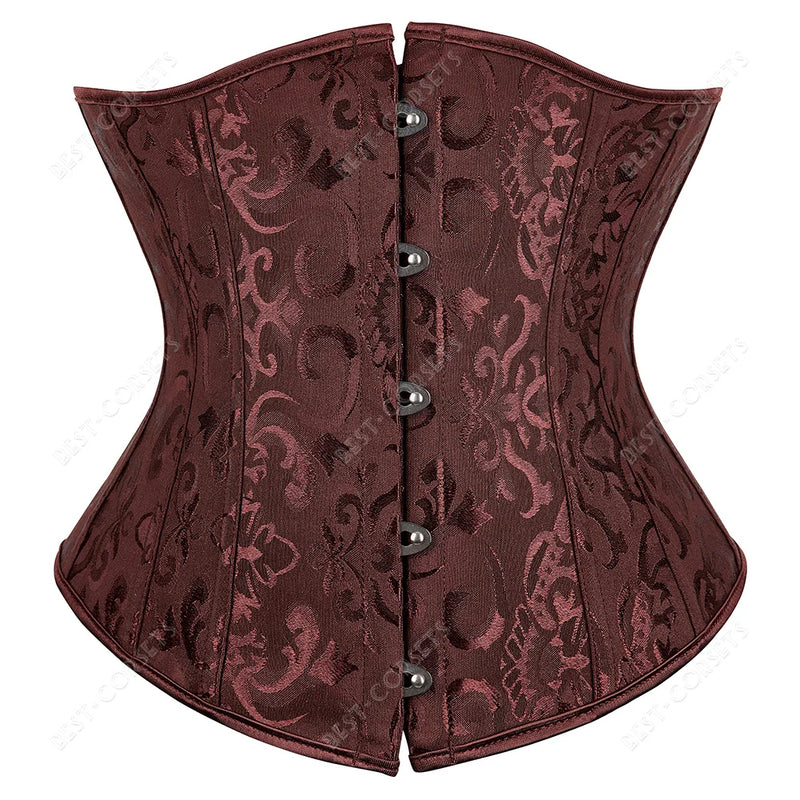 Brown Corset Women Steampunk Faux Leather Underbust Corset Steel Boned Bustier Gothic Chain Couture Corset Underbust