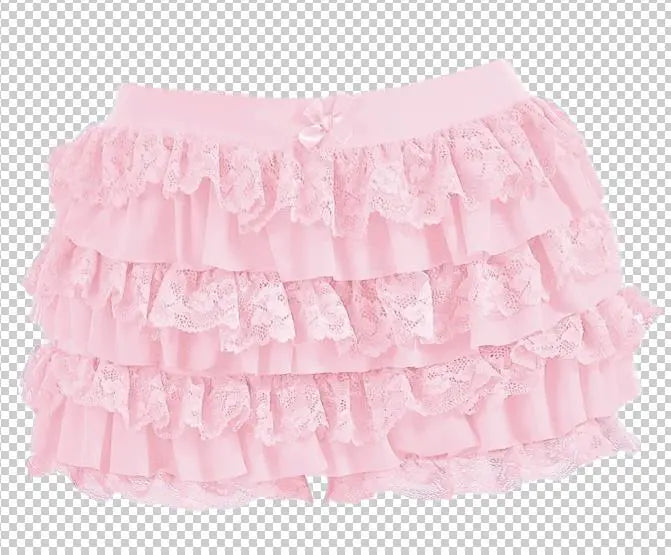Women's Sweet Bow Lace Ruffles Shorts  Aesthetic 2000s Elastic Waist Short Pants Summer Shorts