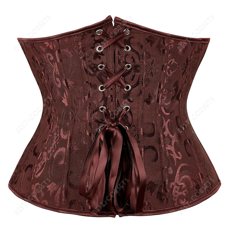 Brown Corset Women Steampunk Faux Leather Underbust Corset Steel Boned Bustier Gothic Chain Couture Corset Underbust