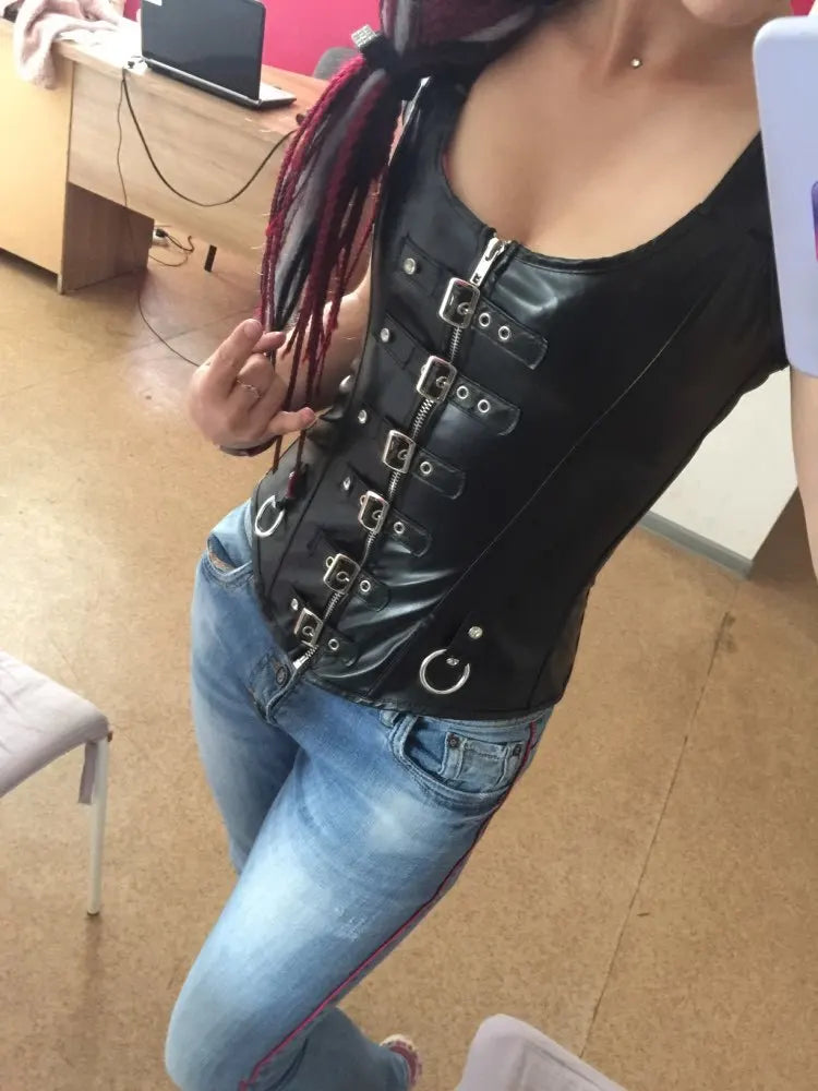 Steampunk Steel Boned Corset Top for Women Victorian Overbust Leather Waist Trainer, Gothic Lace-Up Bustier Cosplay Body Shaper