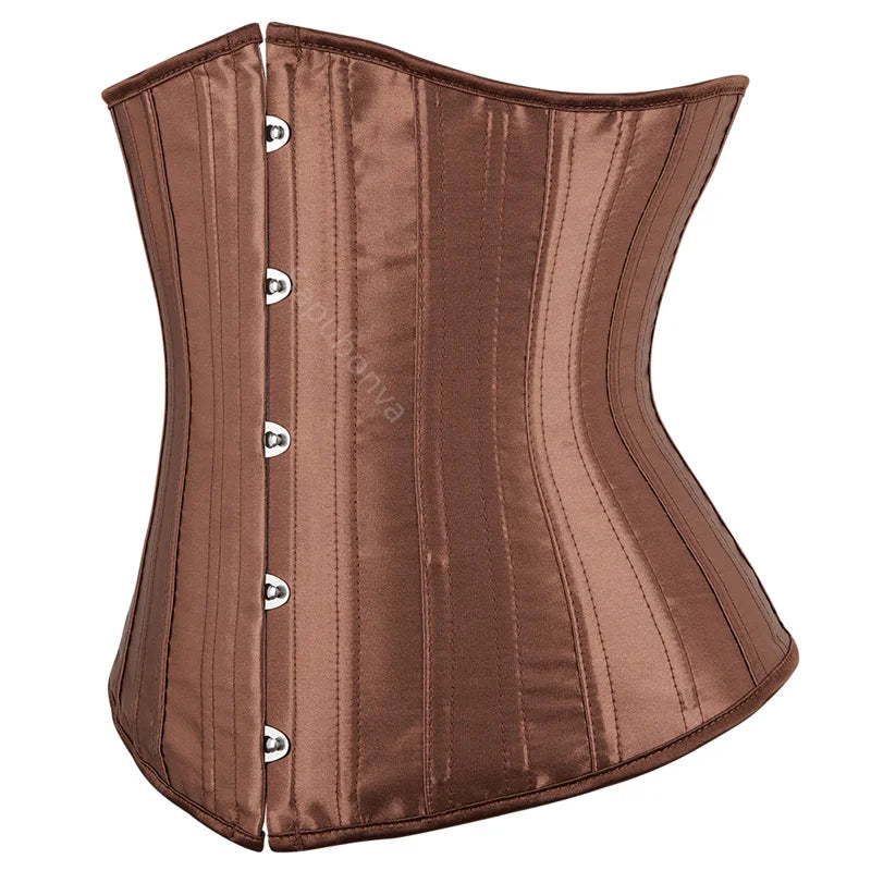 Sapubonva Underbust Corset 26 Spiral Steel Boned Body Shaper Woman Sexy Waist Control Black Satin Plus Size Corselet Top