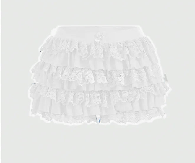 Women's Sweet Bow Lace Ruffles Shorts  Aesthetic 2000s Elastic Waist Short Pants Summer Shorts