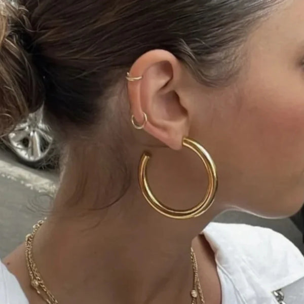 30/40/50mm Classic Stainless Steel Ear Buckle Big Earrings for Women Trendy Gold Color Large Hoop Earring Jewelry Accessories