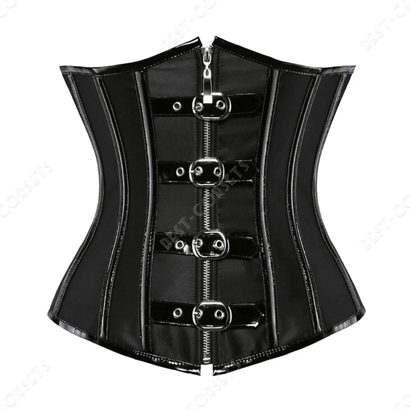 Brown Corset Women Steampunk Faux Leather Underbust Corset Steel Boned Bustier Gothic Chain Couture Corset Underbust